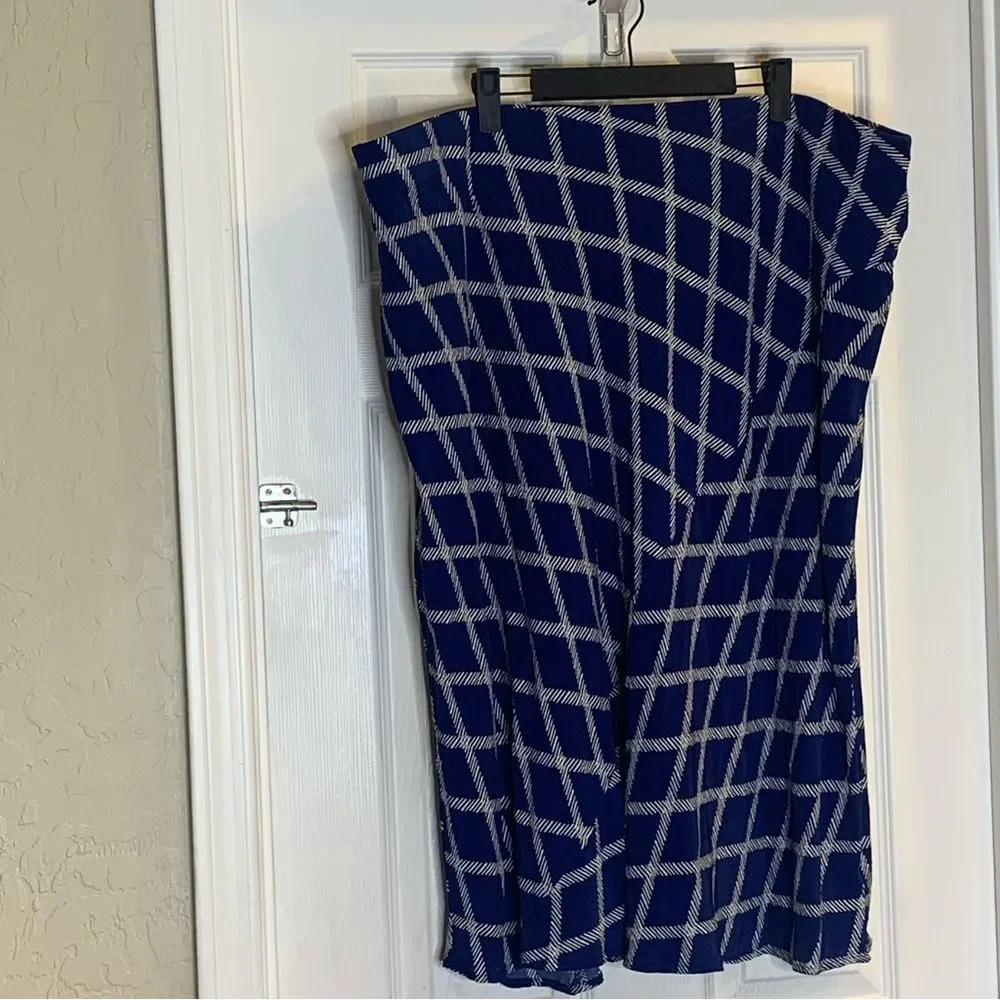 Ava & Viv Blue White Windowpane Midi A-Line Skirt Plus 2X - Picture 3 of 8
